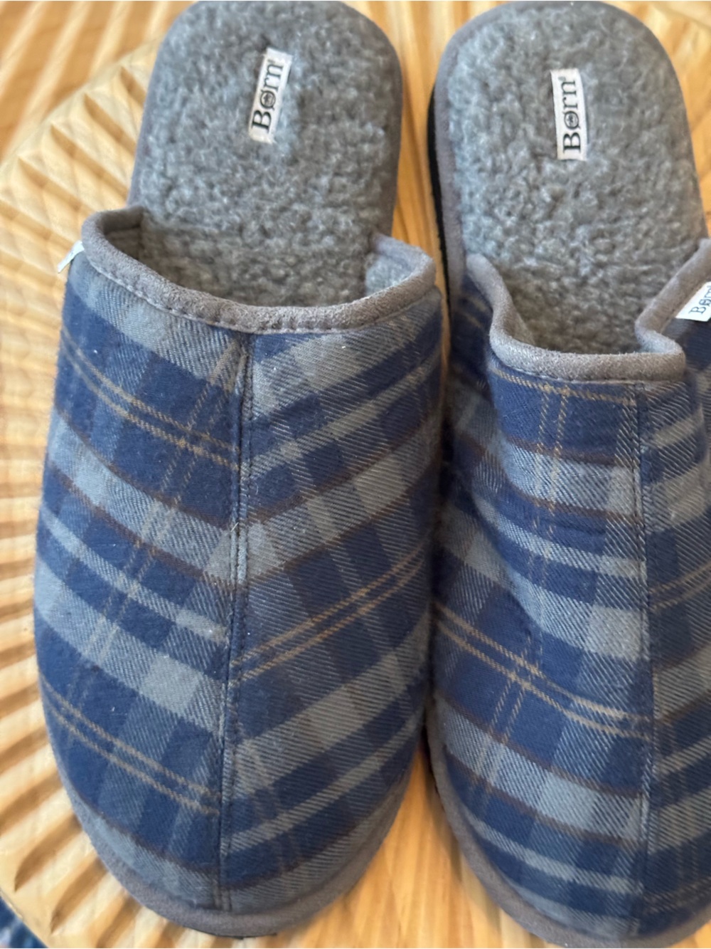 Born Blue Plaid Slippers Size 12-13 Like New